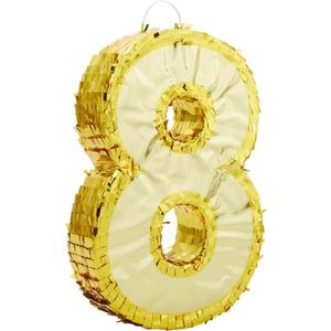 Juvale Gold Foil Number 8 Pinata - 17 x 11.5 x 3 in - Candy-Filled 8th Birthday Party Decoration & Easy-Fill Top - Durable Corrugated Paper