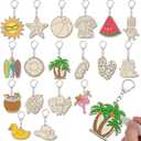 Trnayi 36 Pcs Summer Unfinished Wooden Keychains Color Your Own Beach Fruit Keychains Tropical Hawaiian Luau Blank Wood Painting DIY Crafts for Summer Party Activities Arts Project Decor