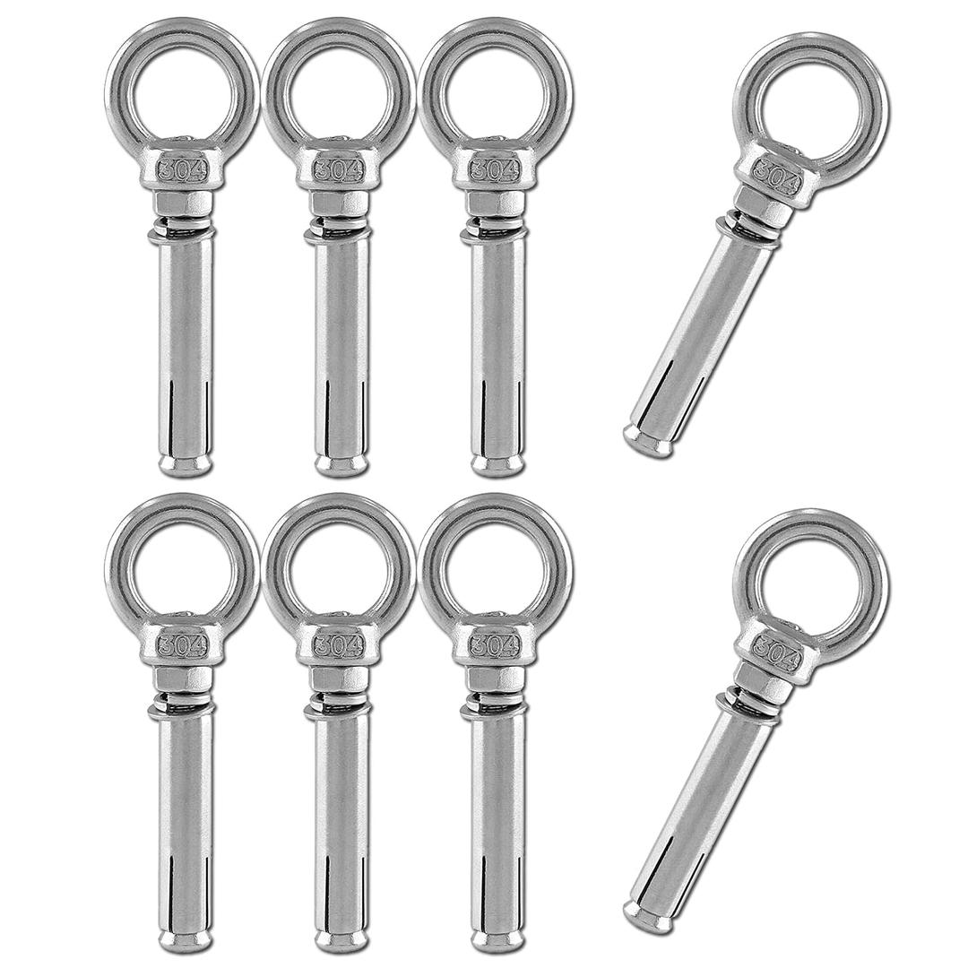 Eyebolt Bolt Stainless Steel Wall Concrete Brick Anchor Expansion Bolts Ring Screw Eyes, Heavy Duty Anchor Fastener Eye Bolt (M6, 8 Pcs)
