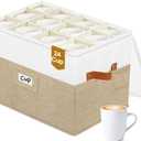 2-Layer Mug Storage Organizer,Quilted Cup Box,China Storage Containers for 24 Tea Cups or Coffee Mugs with Clear Hard Lid,Stackable Tea Storage for Moving(Beige)