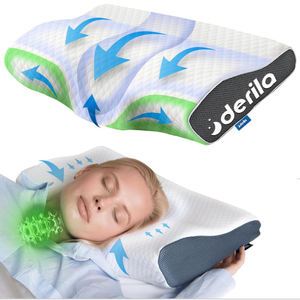 Derila Cervical Neck Pillow for Sleeping - Ergonomic Neck Support Pillow for Back, Stomach, Side Sleeper Contour Memory Foam Pillows for Shoulder Relief - 19.7" x 11.8" x 3.9"