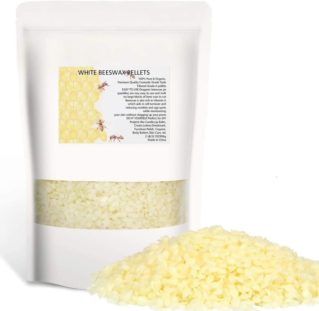 White Beeswax Pellets 2LB 100% Pure and Natural Triple Filtered for Skin, Face, Body and Hair Care DIY Creams, Lotions, Lip Balm and Soap Making Supplies (32 Fl Oz (Pack of 1)