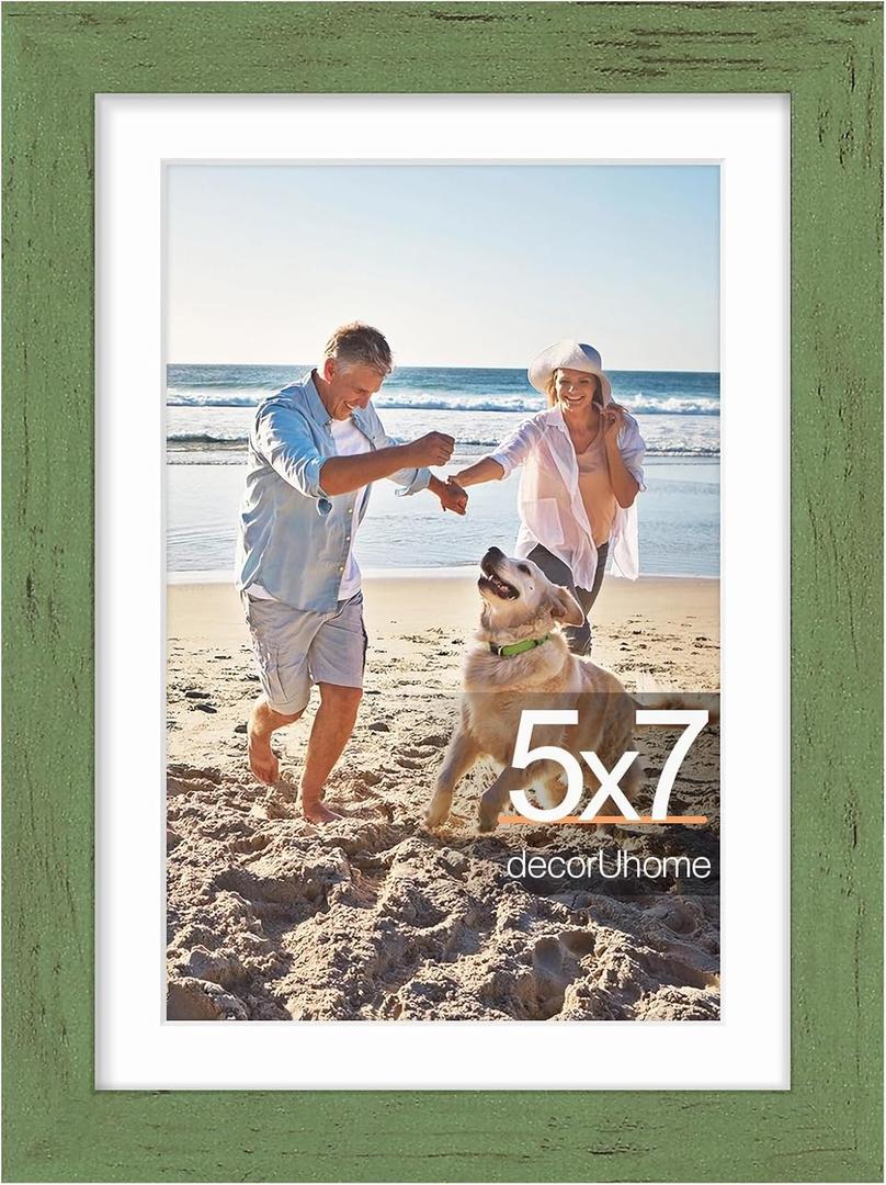 decorUhome 5x7 Picture Frame, Display Pictures 4x6 with Mat or 5x7 without Mat, Wall & Tabletop Display Photo Frame, Rustic Green, 1 Pack