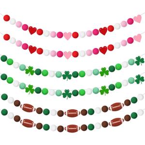 Moukeren 6 Pcs St. Patrick Day Banner 39 ft Felt Shamrock Garland Pre-Assembled Football Pom Pom Felt Banner Tailgate Party Decorations for Home Wall Mantle Office Anniversary Irish Holiday Decor
