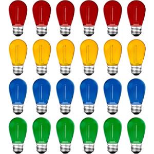 Meconard 24Pack S14 Colored LED String Light Bulbs,1Watt Plastic Shatterproof Waterproof Outdoor Indoor Replacement Bulbs for Home Decor, E26 Medium Base, Multi-Color: Red/Green/Blue/Orange