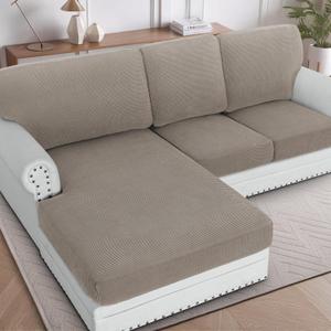H.VERSAILTEX Sectional Couch Covers 3 Pieces Sofa Seat Cushion Covers L Shape Separate Cushion Couch Chaise Cover for Both Left/Right Sectional Couch (Seat Only: 1 Chaise + 2 Sofa, Taupe)