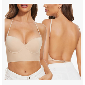 Low Back Bras for Women-Seamless Lightly Lined Invisible Backless Bra-Underwire Plunge Open Back Multiway Halter Bra 3DD