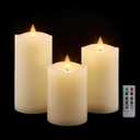 Flameless Pillar Candles Flickering with Remote Timer, Battery Operated LED Candles Up to 400 Hours, 3D Moving Flame Real Wax Candles. (Ivory Melted Top)