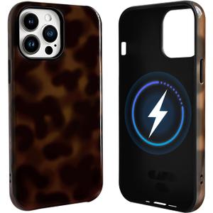 NITITOP Compatible with iPhone 15 Pro Case Magnetic Compatible with MagSafe Cute Leopard Amber Aesthetic Tortoise Design for Women Men Girls Soft TPU Shockproof Protective Cover - Brown