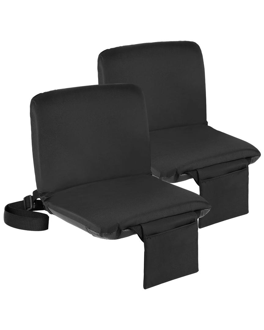 Sportneer Stadium Seats with Back Support: 6 Reclining Positions Bleacher Seat with Carry Handle & Storage Pocket - Folding Bleacher Chairs with Back and Cushion for Sports Outdoors Events, Black