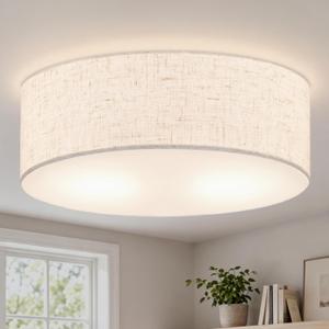 16 Inch Flush Mount Ceiling Light Black Close to Lights Fixture with Fabric Shade 3-Light Drum Modern Lights for Dining Room Bedroom Hallway, Medium
