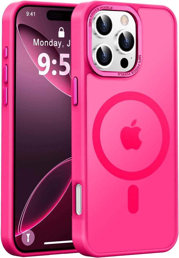 Newfuture Designed for iPhone 16 Pro Case with Magnetic [13 FT Military Drop Protection] [Compatible with Magsafe] Slim Translucent Matte Shockproof with Anti-Fingerprint Phone Case, Hot Pink