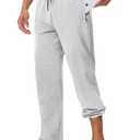 Cotton Yoga Sweatpants - Athletic Casual Lounge Open Bottom Straight Leg Loose Sweat Pants with Zip Pockets, Dark Grey, XS