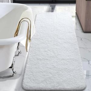 LOCHAS Bathroom Rug Runner 24x60 Inch, Soft Thick Absorbent Microfiber Bath Rugs for Bathroom, Machine Washable, Shaggy Plush Non Slip Bath Mat for Tub, Shower Floor, Quick Dry Mats, White (2' x 5')