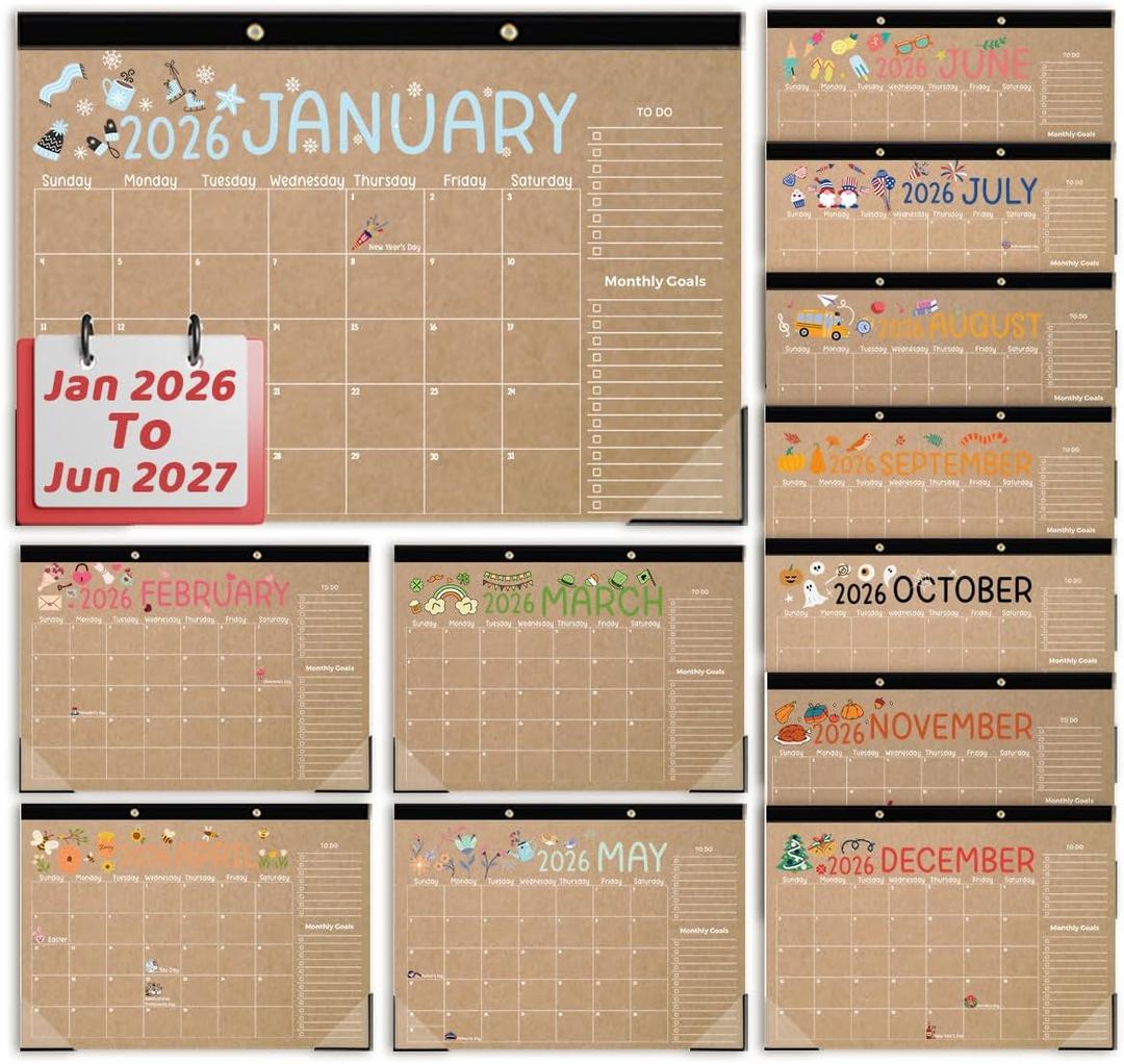 2026-2027 Teacher Planner Large Desk Wall Calendar with 18 Month from January 2026 to June 2027 Retro Holiday Monthly Hanging Calendar Perfect for Home Office Classroom 17 x 11 Inches