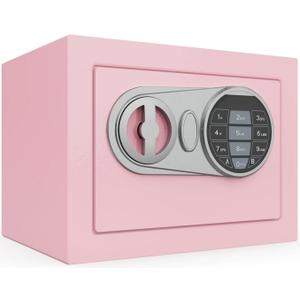Goldenkey Mini Home Safe - Digital Box with Keys & Code, Compact for Personal Items, 6.69"D x 9.05"W x 6.69"H, 0.236 Cu.Ft. (Pink)
