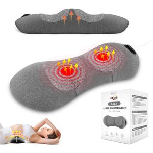 3-in-1 Electric Lumbar Support Pillow with Heat & Massage, Ergonomic Memory Foam Lower Back Massager for Pain Relief Deep Tissue, Smart Air Lift Technology, Ideal for Car/Bed/Sleeping/Office Chair