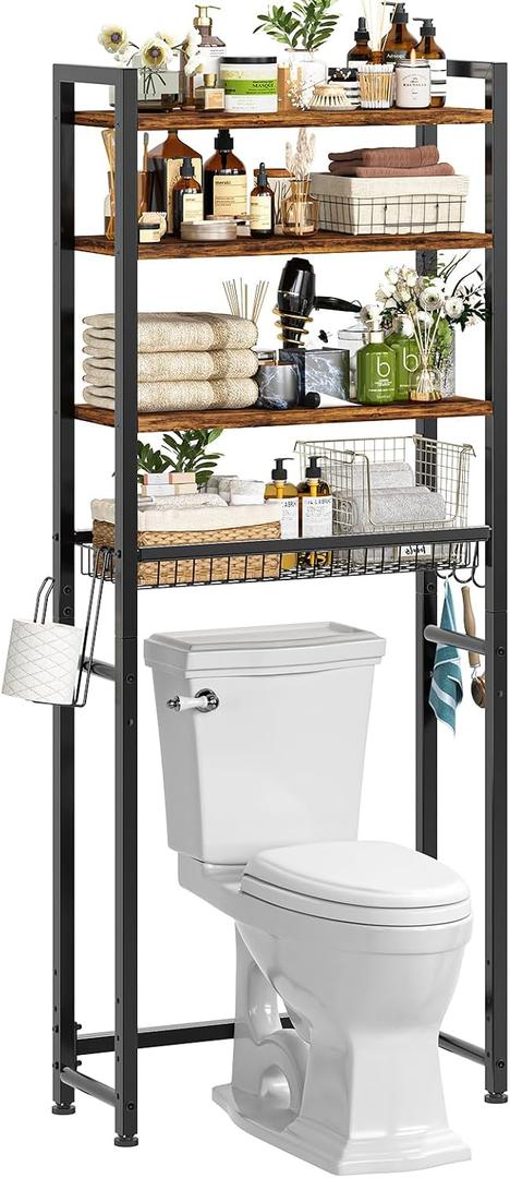 Simple Trending 4 Tier Over The Toilet Storage Rack, Vintage Brown, 23.9 x 9.5 x 68.5 inches