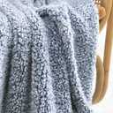 Ultra Soft Fleece Sherpa Blanket King Size,Lightweight Cozy Boho Bed Blanket with Decorative Tassel, Pattern Reversible, 2 Tones Ombre Blue,104x90