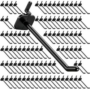 Geelin 200 Pack 4 Inch Plastic Pegboard Hooks Peg Board Shelving Hooks Pegboard Locking Hook for Peg Boards Craft Storage Garage Kitchen Wall Display Organizer Tools, Black