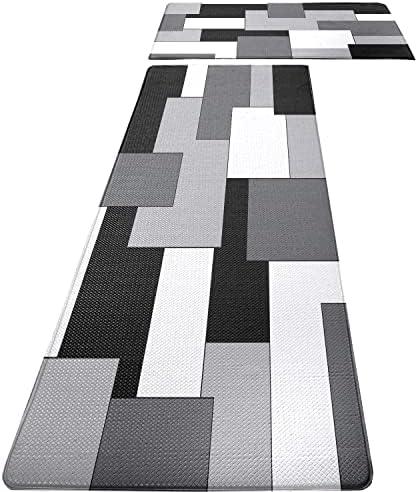 FNLNDO White Grey Black Kitchen Rugs and Mats Set of 2 Modern Abstract Art Cushioned Anti Fatigue Kitchen Rugs Set Geometric Non-Skid Washable Kitchen Mats for Kitchen Sink Laundry
