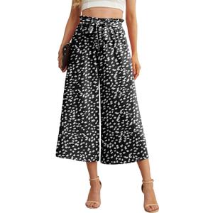 IWOLLENCE Women Flowy Loose Wide Leg Pant Summer Beach Casual Trousers high Waist Adjustable Knot Business Work Casual Pants M