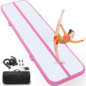 Air Tumble Track Mat, 6.6ft/10ft/13ft/16ft/20ft Inflatable Tumbling Track Mat for Gymnastics, 4/8in Thickness Gym Mats for Home Use/Training/Cheerleading/Yoga/Water with Electric Pump