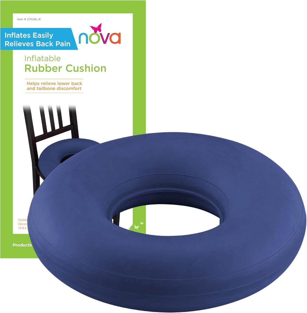 NOVA Inflatable Ring Seat Cushion, Inflatable Donut Cushion for Pressure Relief, Postpartum, BBL & Bedsore Recovery  Durable Rubber, Easy to Inflate/Deflate, Easy to Clean Blue, Bicycle Pump Required (Diameter 15 Inch)