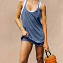 Athletic Dress for Women Hot Shot Mini Dress Onesie Oversized Romper Pockets Built-in Shorts Summer (Blue, S)