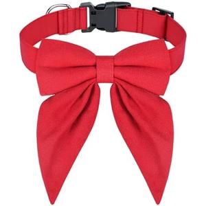 Malier Christmas Dog Collar with Bow tie, Classic Red Plaid Dog Christmas Collars for Girl and Boy, Cute Adjustable Holiday Puppy Collars for Small Medium Large Dogs Cats (Red, Large)