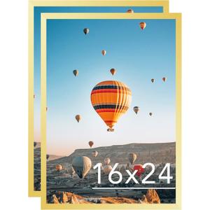16x24 Picture Frame Set of 2 Gold for Poster Photo Picture and 40x60 cm Canvas, Horizontal and Vertical Formats for Wall Hanging, 16 x 24 Wall Gallery Poster Photo Frame,2 Pack, Gold