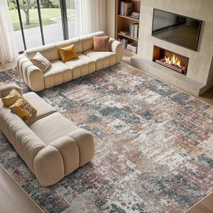 Tortania Washable 12x15 Area Rug for Living Room: Modern Abstract Neutral Large Soft Thin Rugs - Non Slip Indoor Carpet for Bedroom Dining Room Office Nursery Home Floor Decoration - Colorful Multi