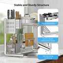 Over The Sink Dish Drainer Drying Rack, 2 Tier Adjustable Width (20.87'' to 37.6'') 304 Stainless Steel Large Over Sink Dish Drying Rack for Kitchen Counter Organizer, (Silver)