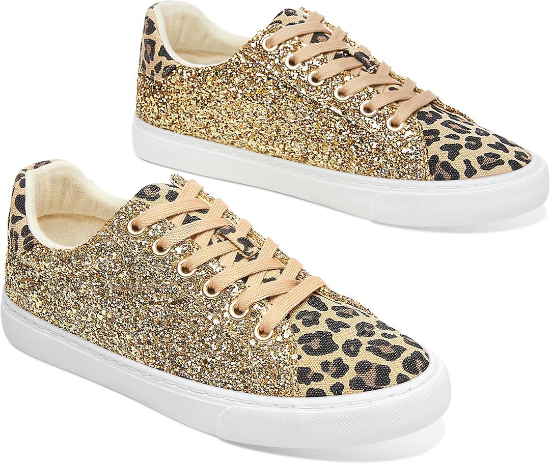 AISFAES Glitter Sparkly Low Top Sequins Lace Up Tennis Shoes Comfort Bling Fashion Shiny Walking Shoes, Size: 12 Women/10 Men