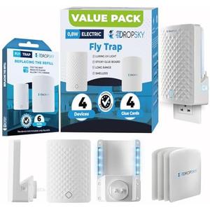 Dropsky Indoor Flying Insect Trap - Plug-in Bug Light Trap for Fruit Flies, Gnats and Houseflies - Odorless and Mess Free (4 Traps + 10 Glue Cards)