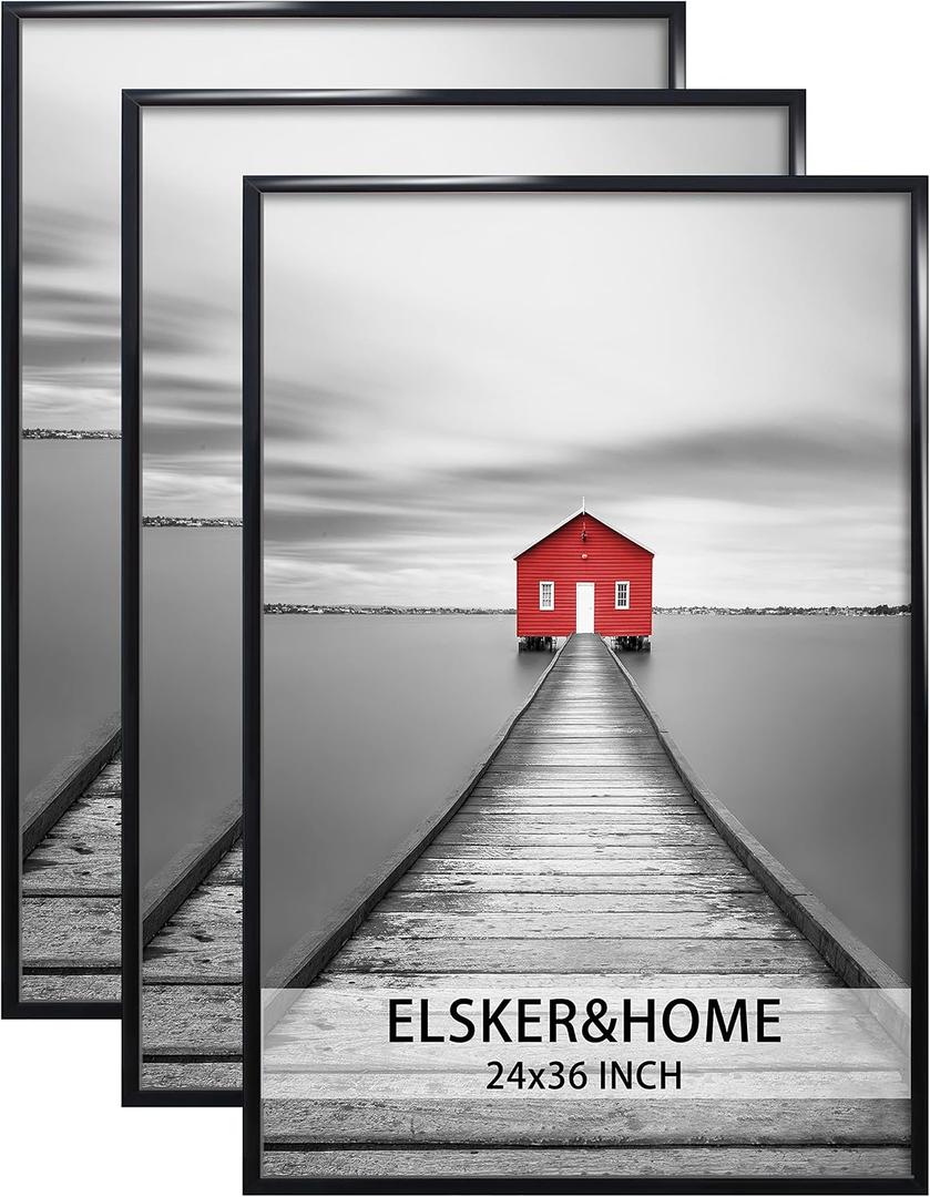 ELSKER&HOME 24x36 Poster Frame 3 Pack, Black Picture Frame for Horizontal or Vertical Wall Mounting, Sturdy and Scratch-proof