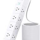 One Beat Extension Cord 15 ft,Surge Protector Power Strip with 8 Widely AC Outlets 3 USB(2 USBC),Flat Plug Power Strip,Desktop Charging Station with Overload Protection for Home,Office,Dorm,ETL Listed (White)