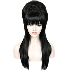 Linfairy Long Straight Black Wig Big Bouffant Beehive Wigs for Women fits 50s 80s Costume (Straight Black)