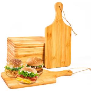 12 Pcs Bamboo Cutting Board Bulk 11x5 Inch Charcuterie Boards with Handle Wood Engraving Serving Board Kitchen Chopping Boards Crafts for Pizza, Bread, Cheese, Charcuterie, Fruit, Vegetables (Small)
