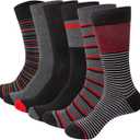 Men's Red Striped Dress Socks Gift Boxed 6 Pack Novelty Soft Shoe, Size 6-12.5