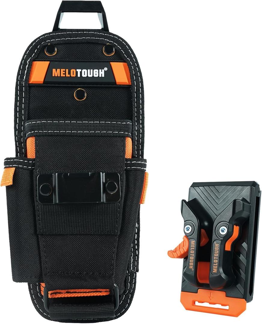 MELOTOUGH Small Tool Pouch with Quick Release Belt Clip,Clip On Tool Belt Pouch with Electrician Tapemeasure Clip, Mini Work Organizer Tool Holster and Knife Tool Holder Pouch
