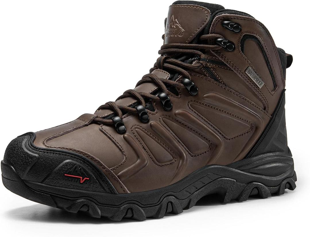 NORTIV 8 Men's Ankle High Waterproof Hiking Boots Outdoor Lightweight Shoes Trekking Trails Armadillo, 10, Dark Brown-leather