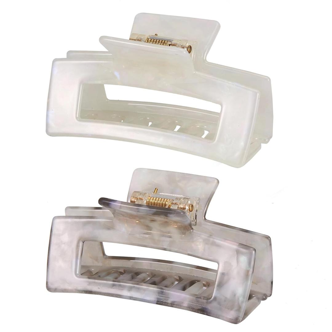 Hair Claw Clips Cutout Tortoise Shell Celluloid Hair Jaw Clips 3 Inches French Design Rectangle Hair Clamp for Women Ladies Mother (2 Pack)