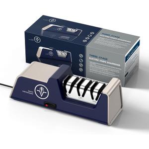 Electric Knife Sharpener for 15 to 20-Degree Knives 100% Diamond Abrasive Stropping Precision Guides for Straight&Serrated Edges&Ceramic Knife, Single&Double-bevel Knives, 3-Stage