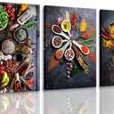 Modern Kitchen Wall Art Colorful Spice In Spoon Wall Decor Vintage Dining Room Posters Pictures Food Canvas Prints Vegetables Chili Paintings Home Decoration Gift Framed (16"L x 24"W)
