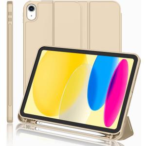 iMieet iPad (A16) Case 11th Gen/iPad 10th Generation Case [11-Inch 2025/10.9 Inch 2022] with Pencil Holder, Trifold Stand Smart Cover with Soft TPU Back,Auto Wake/Sleep(Champagne Gold)