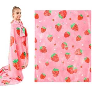 Wajade Kids Pink Strawberry Throw Blanket for Girls Teens Women Soft Fuzzy Flannel Bed Blanket for Kids Adults Plush Christmas Birthday Gifts 50”x60”