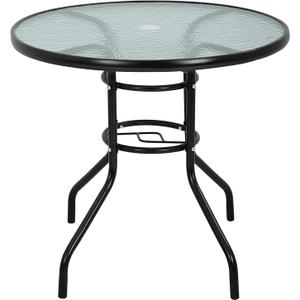 FDW | 32" Outdoor Patio Table with Tempered Glass | Round Coffee Table
with Umbrella Hole | 176 Max Load | Easy to Clean and Assemble | For Homes, Porch, Cafes, Poolside, Beach