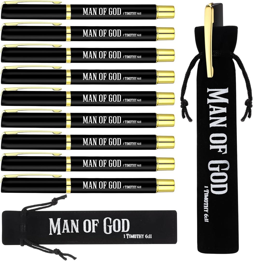 Seajan Man of God Pens with Velvet Pouch Bible Verse Ballpoint Pens Bulk Medium Black Ink Religious Christian Man of God Gift for Men Church Pastor Dad Godfather(20 Sets)