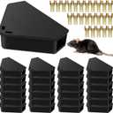 24 Pack Mice Bait Stations with Keys, Triangle Mouse Stations, Reusable Mouse Station Box for Indoor Outdoor Keep Rat Mice Away Pets Kids Safe, Dual Entry Tunnel, Black